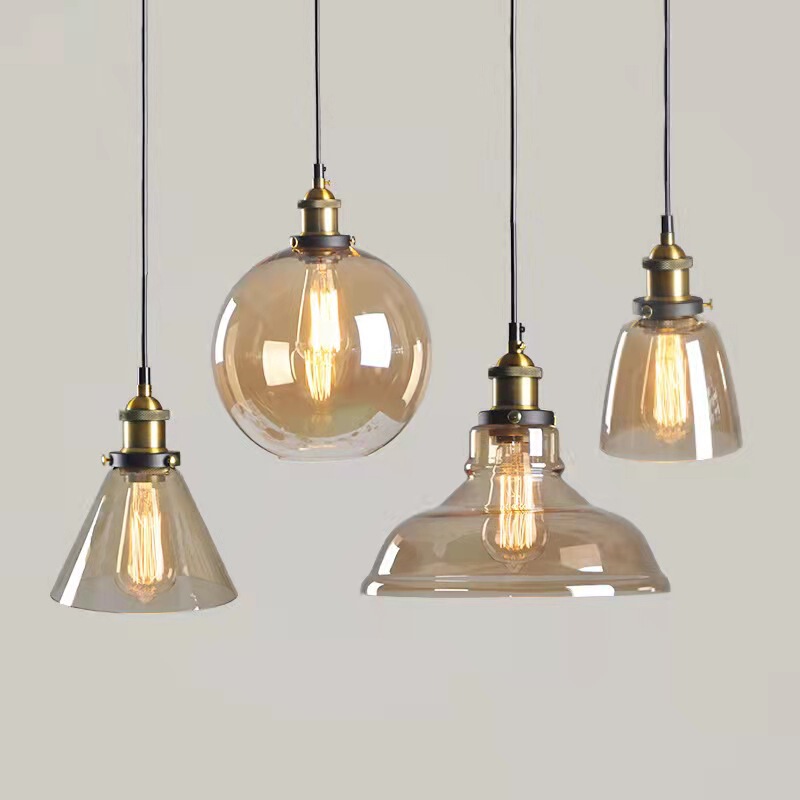 Nordic Creative and Unique Restaurant Shop Commercial Retro Simple Modern Milk Tea Shop Bar Glass Three-Head Pendant Light