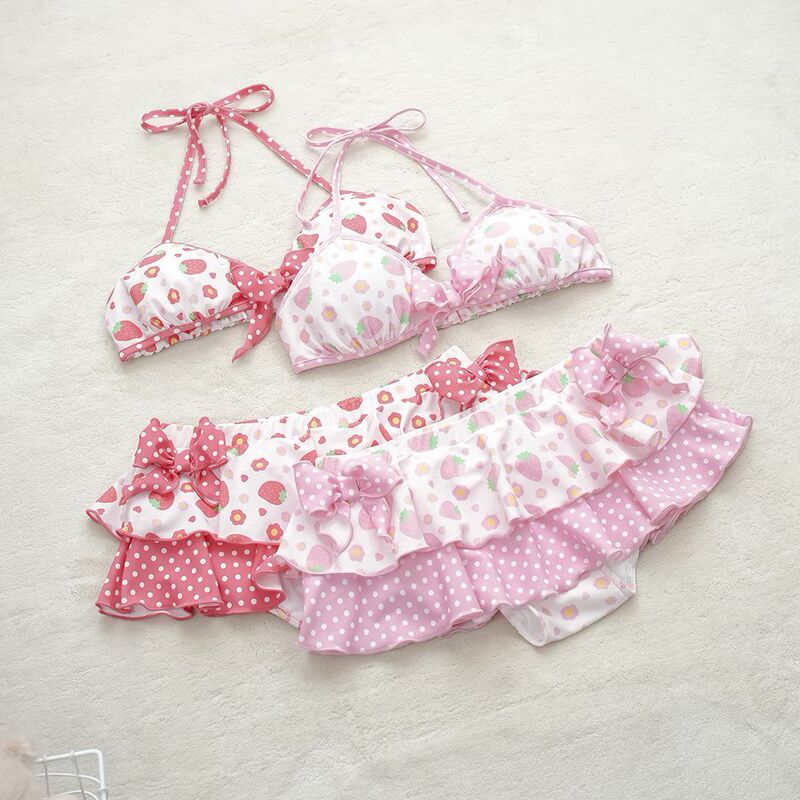 Japanese Style Summer New Arrival Beach Girl Sweet Cute Soft Girl·Sexy Strawberry Bow Photo Shoot