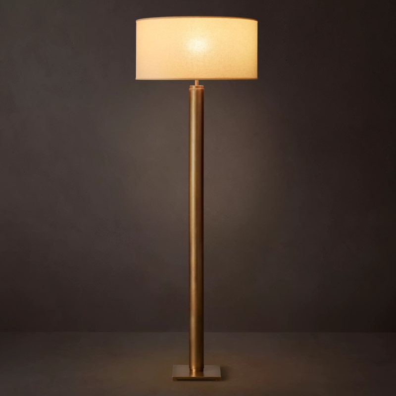 Cylindrical Living Room Floor Lamp, Retro Bedroom Study, American Minimalist Designer, Post-Modern Chinese Style, All-Copper Lighting Fixtures