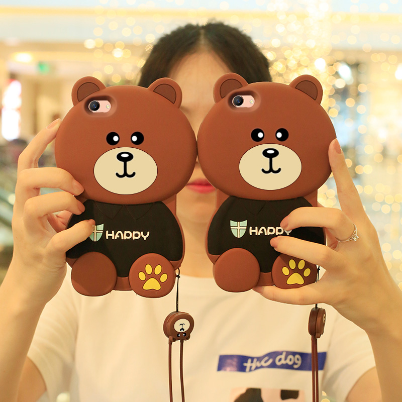 vivo X21手机壳x7plus挂绳挂脖女X20plus保护套X20萌熊x9s硅胶壳_英家券