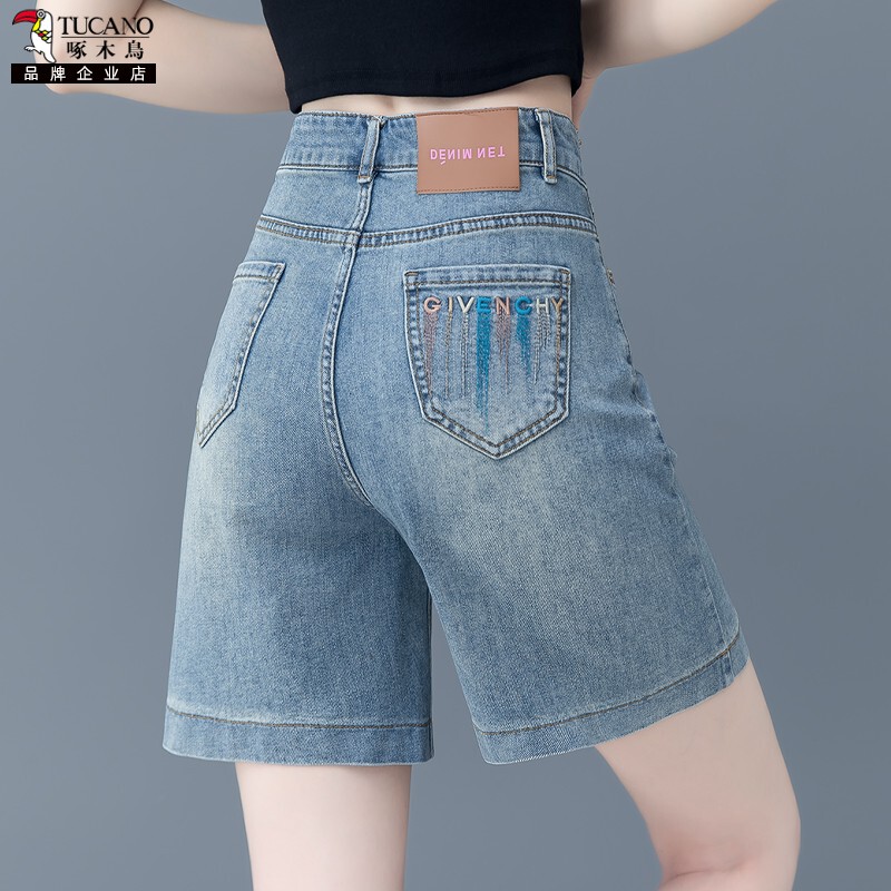 Woodpecker Retro Five-Point Denim Shorts for Women 2026 Summer New High-Waisted Loose A-Line Shorts Thin Wide-Leg Pants