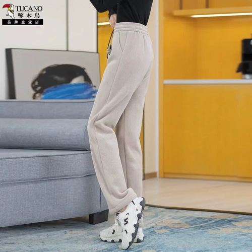 Демисезонные бархатные штаны, повседневные брюки, эластичная талия, свободный прямой крой, по фигуре, на шнурках