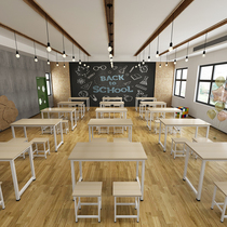 School double desks and chairs Primary and secondary school tutoring class classroom combination training table student color long art table