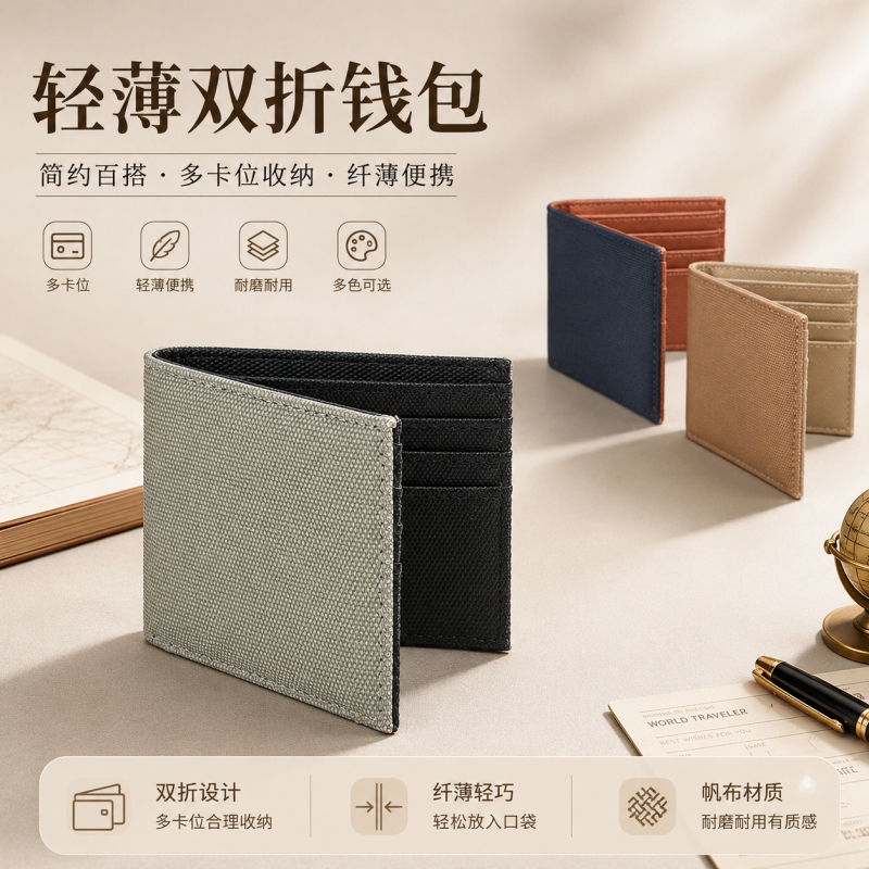 Japanese-Style Canvas Wallet Short Handmade Wallet with Multiple Card Slots Driver's License Card Holder Card Bag 2026 New Men's Wallet