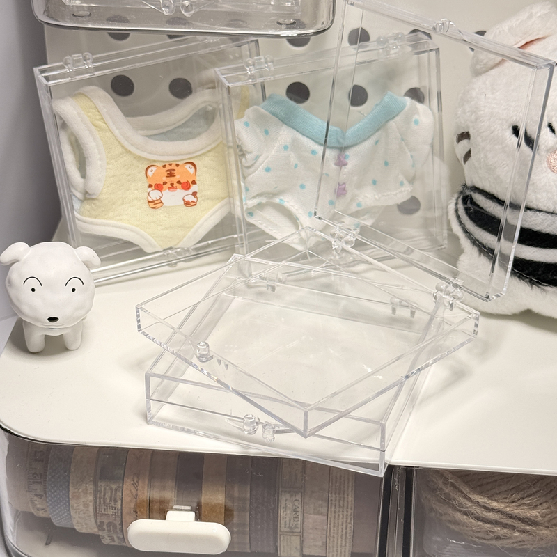 Xiaohongshu Style Doll Clothes Desktop Storage Box, High Transparency, Nail Art, Transparent Dustproof Doll Clothes Storage and Organization