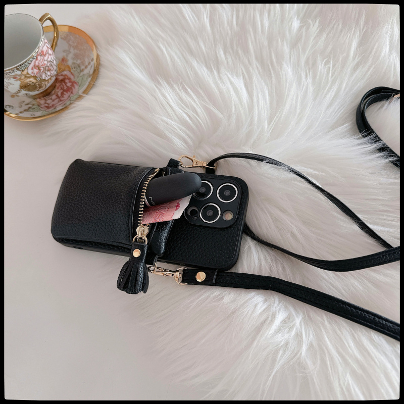 Suitable for Apple 16Promax Phone Case, 16Plus Earphone Case, 14 Crossbody Strap, 16Pro Coin Purse, 16 Can Hold Lipstick, 15Pro Card Holder, 14Plus Niche Style, 13 Shockproof, 14Pro Minimalist
