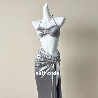 2025新款纯欲高级感聚拢轻奢性感比基尼三件套网红长裙度假泳衣女