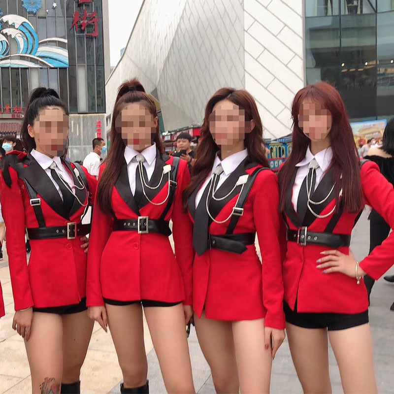 Saymyname Girl Group Performance Outfit Red Same Style Jazz Korean Dance Suit Stage Performance Outfit