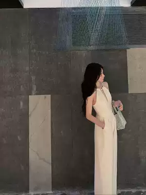 Jumpsuit Summer Women Slim 2021 New White High Waist Straight Pants Children Temperament Waist Suspension Wide Leg Pants