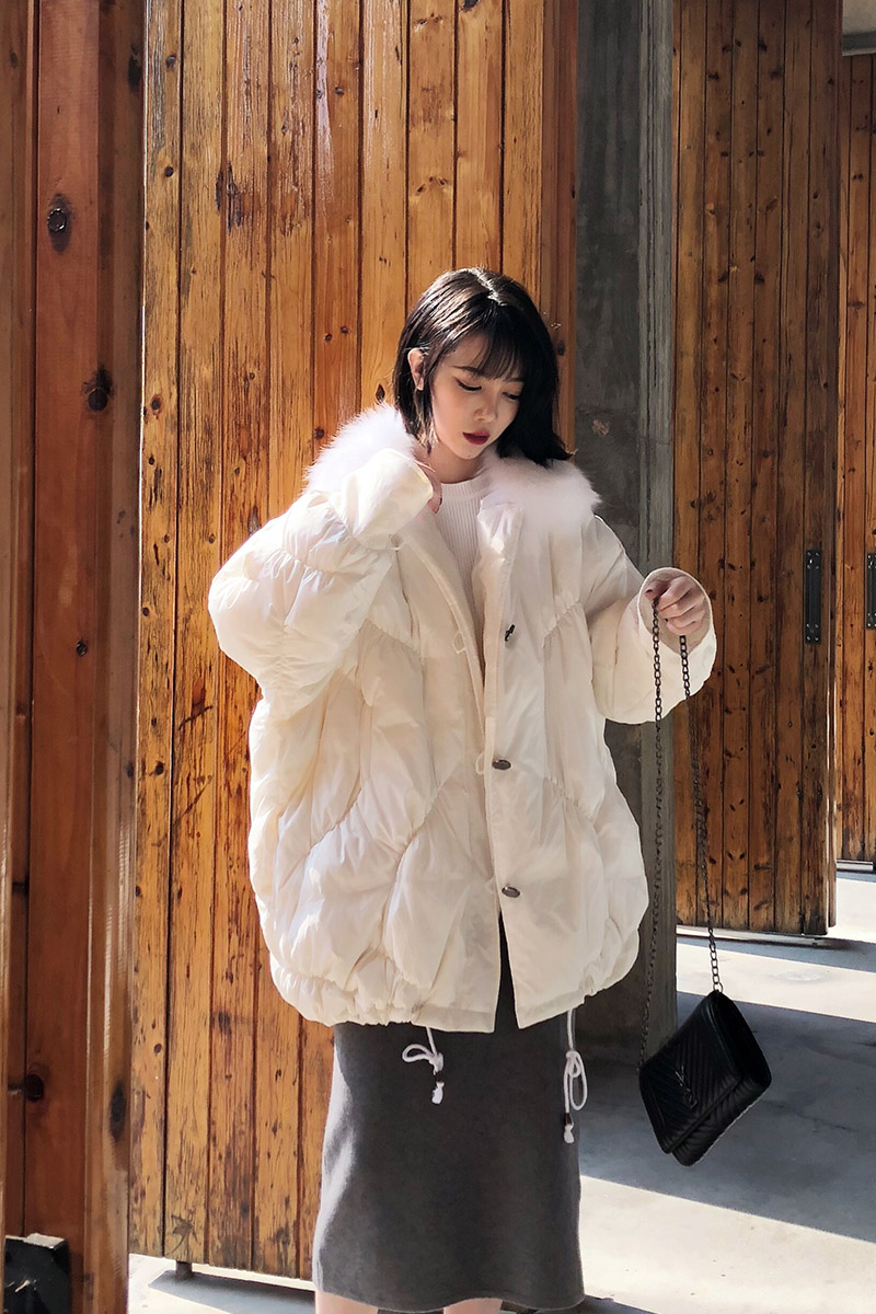 Down jacket women's white duck down medium long winter new style temperament white versatile loose thin cotton coat women's tide