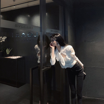 Bubble sleeve top womens long-sleeved short French thin wild 2020 autumn white shirt female design sense niche