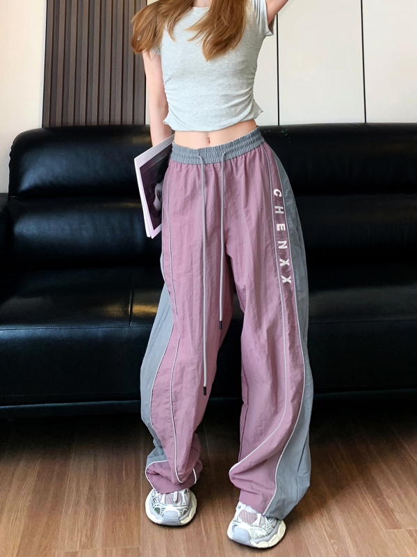Chenxx Love Freedom Spring and Autumn Color-Block Reflective Sports Wide-Leg Pants Jogger Dance Workwear Casual Pants for Women Trendy