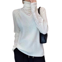 Crocheted hollow hot-drilled high-neck fashion shirt straight slim vertical striped knitted bottoming shirt womens 2022 autumn and winter sweater