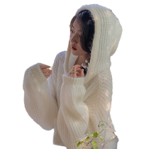 2022 early autumn new fashion womens hooded sweater lazy style mohair sweater jacket spring and autumn trendy tops