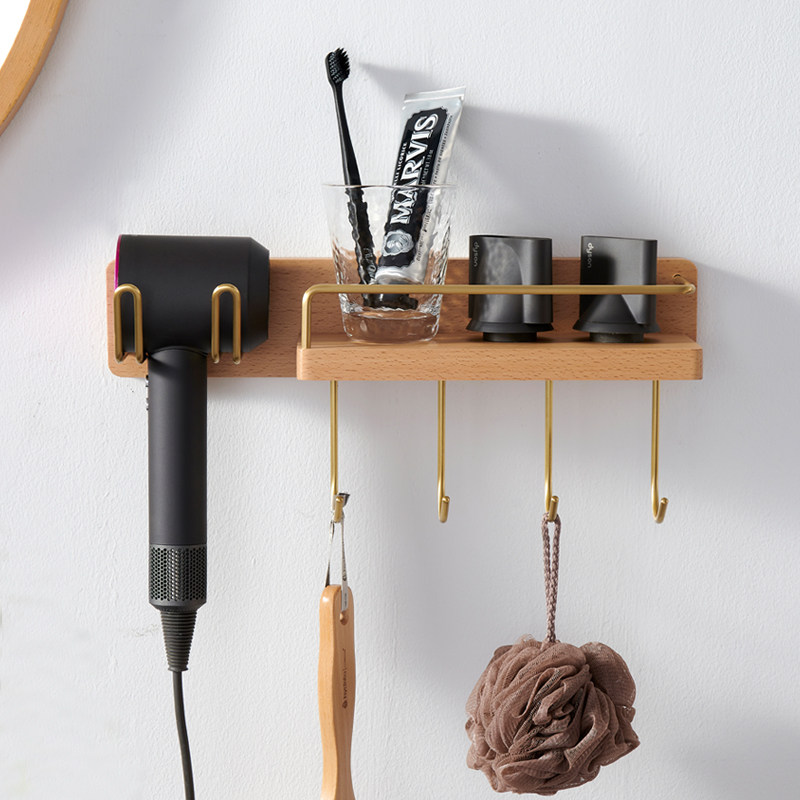 Hair dryer rack free punch powder room hair dryer barrel storage rack log Dyson hair dryer bracket