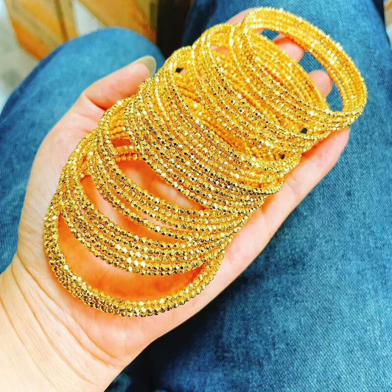 Gold-Plated Silver Memory Elastic Bangle Bracelet, Sparkling Wrap-Around Gold Bead Bracelet, Birthday Gift