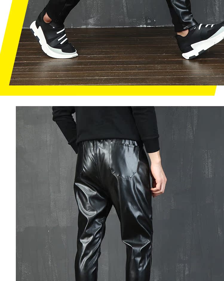 Quần da nam thu đông Phiên bản Hàn Quốc của xu hướng quần da đầu máy quần quần nam xe máy punk quần dài nam
