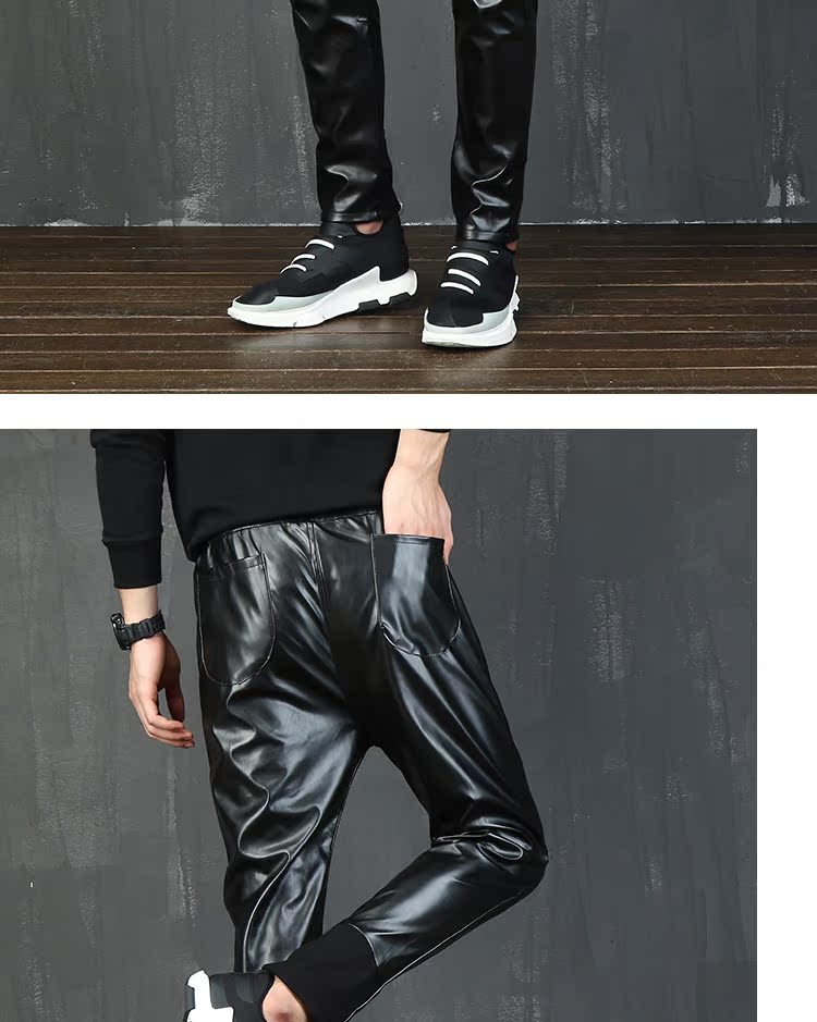 Quần da nam thu đông Phiên bản Hàn Quốc của xu hướng quần da đầu máy quần quần nam xe máy punk quần dài nam
