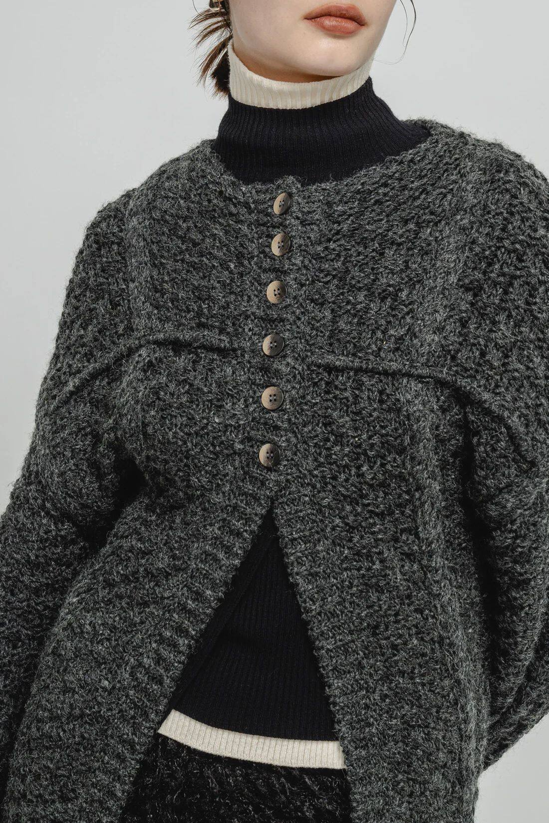 eaphi　HONEYCOMB KNIT CARDIGAN eaphi HONEYCOMB KNIT CARDIGAN WOOL KNIT LOGO CARDIGAN