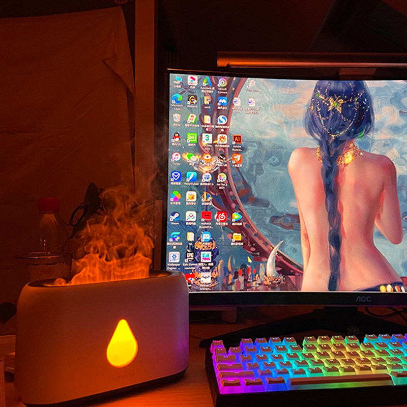 Nordic Euromu Flame Humidifiers Muted Small Fire Accompaniment Emulation Fire Fry Bedroom Living Room Atmosphere Light Heavy Fog lavender