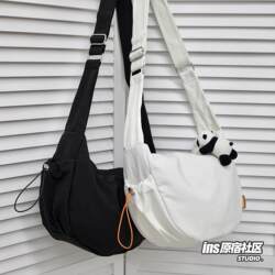 Japanese Style ins Student Casual Versatile Commuter Crossbody Bag Retro Solid Color Large Capacity Dumpling Bag Tote Bag