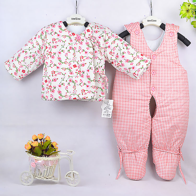 Bộ đồ hai dây mùa thu cho bé sơ sinh và áo sơ mi cotton cho bé sơ sinh nam và nữ ra ngoài áo khoác + yếm quần áo em bé