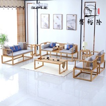 New Chinese style wood color white wax sofa multi-functional combination Solid wood Arhat bed Chinese Zen simple living room furniture