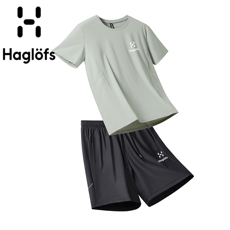 Haglofs Matchstick Sports Quick-Drying Ice Silk T-Shirt Short-Sleeved Two-Piece Set for Men in Summer Moisture-Absorbent Running Breathable Short-Sleeved