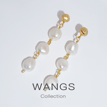 WANGS three natural Baroque pearl pendant earrings retro French gold Fedoma temperament long earrings