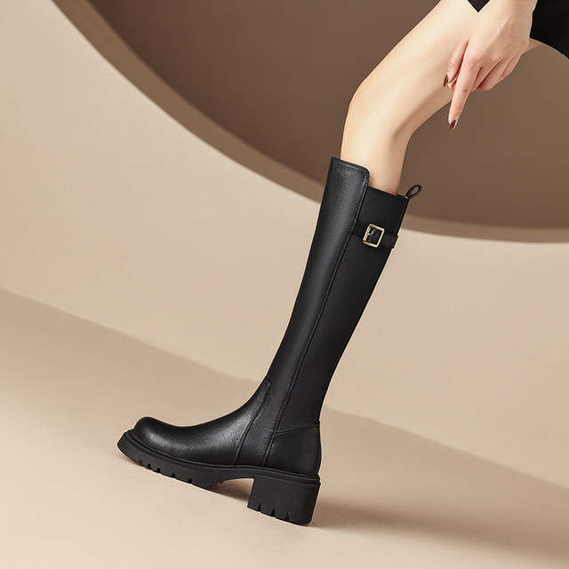 Leather Chelsea boots high boots but knee boots 2022 new retro Martin boots women's thick-soled knight boots