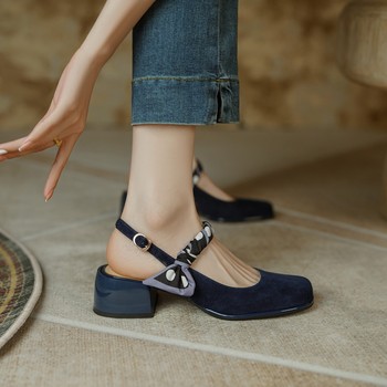Baotou sandals summer women's 2022 new French Mary Jane shoes all-match chunky heels high heels back empty single shoes