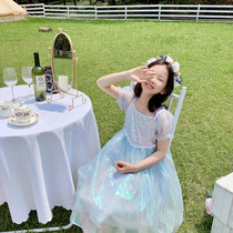 Girl dress 2021 new childrens foreign style summer dress little girl Super fairy ice snow princess skirt