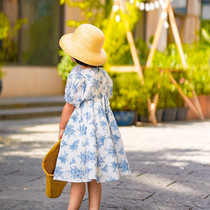 Girls dress 2021 summer new foreign style cotton floral skirt little girl French art bubble sleeve princess dress