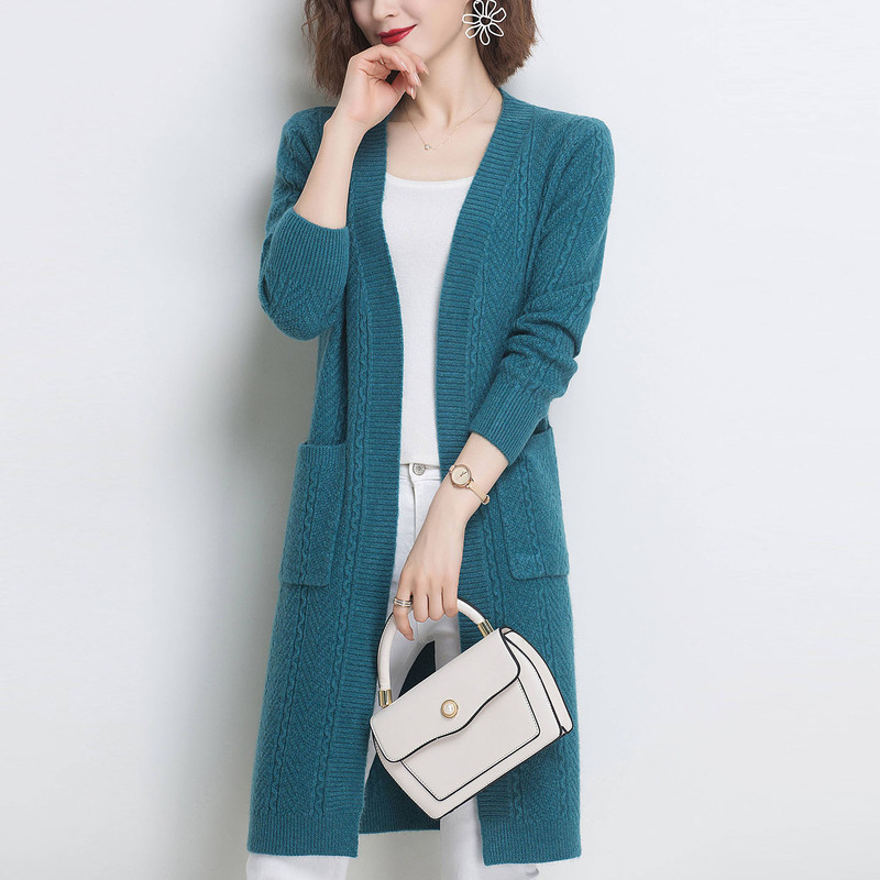 Spring New Knit Cardigan for Women, Mid-Length, Loose-Fitting, Solid Color Sweater Coat, Mom's Wool Shawl