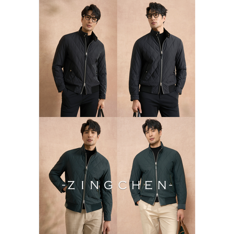 [Warm Wool-Filled Liner] Zingchen Diamond Pattern G9 Stand-Up Collar Jacket Autumn and Winter Thickened Quilted Coat