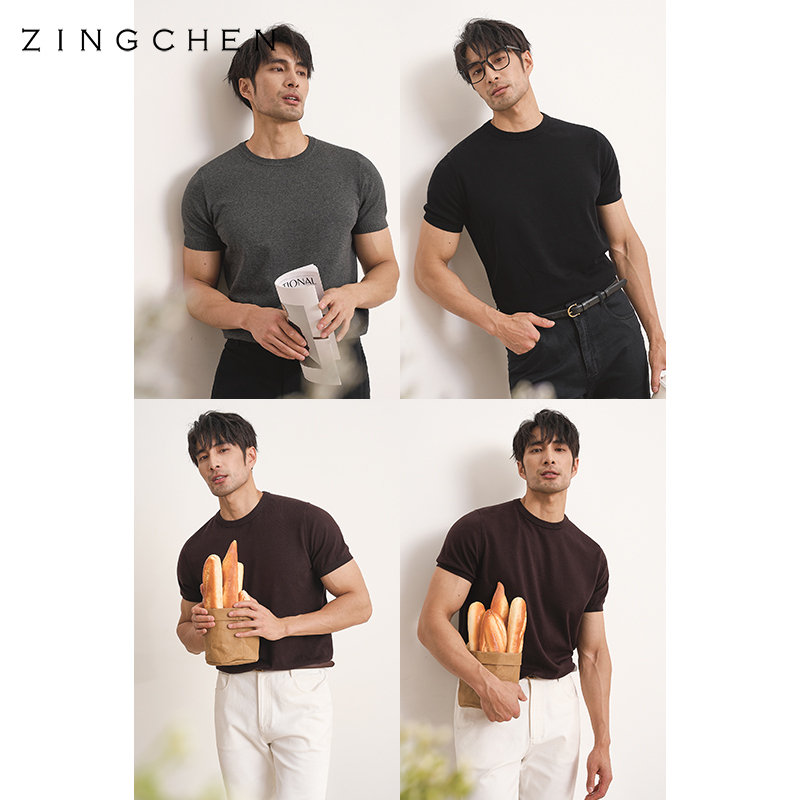 [Super Soft Long-Staple Cotton] Zingchen All-Cotton Short-Sleeved Knitwear Men's Summer Round-Neck T-Shirt