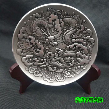 Antique Copperware Miscellaneous Vintage Old Bronze Brass Dragon Flying Cloud Dance Plate Dragon Dish Pen Washer Plate Desktop Ornament