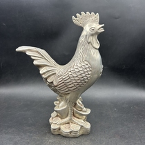 Antiques and miscellaneous blessing rooster ornaments white copper ingot chicken zodiac chicken home craft ornaments decorative gifts