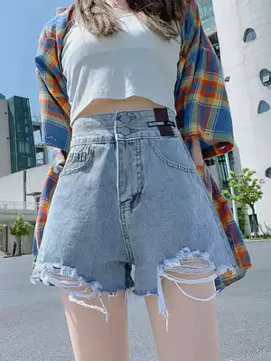 Super fire cec woolen denim shorts women's summer New Tide ins high waist slim Joker Net red hot pants thin model