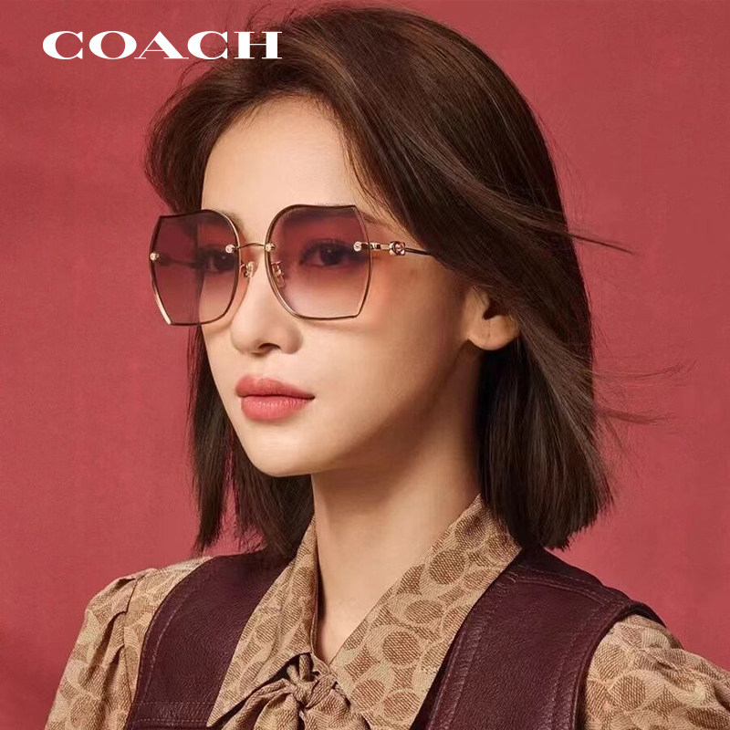 COACH蔻驰新款女士太阳镜OHC7150D渐变时尚潮流金属方框遮阳墨镜