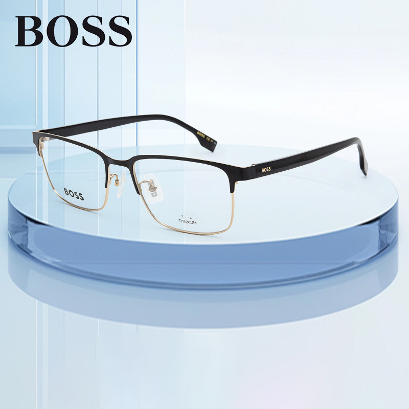 HUGO BOSS雨果博斯潮流复古眉线眼镜架男1476超轻钛材方框镜架女