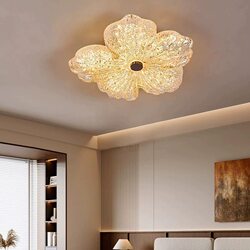 All-Copper Gold Foil Light Luxury Floral Bedroom Lamp High-End Resin Living Room Eye-Protection Ceiling Light 2026 New Model
