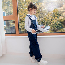 Girls Denim Overalls Suit Autumn Clothing 2024 Spring and Autumn New Girls Medium and Large Childrens Clothing Childrens Pants Two-piece Set