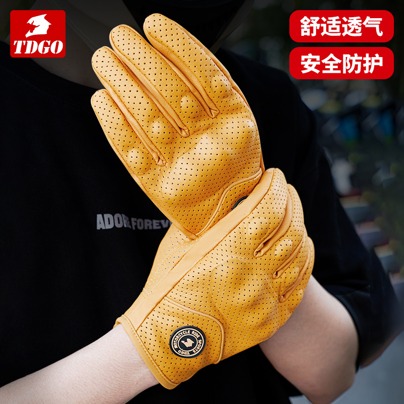 Tdgo Motorcycle Gloves Are Suitable for All Seasons, Men's Retro Cruise Anti-Fall Breathable Motorcycle Riding Rider Equipment Full-Finger Tdgo Motorcycle Gloves Are Suitable for All Seasons, Men's Retro Cruise Anti-Fall Breathable Motorcycle Riding Rider Equipment Full-Finger