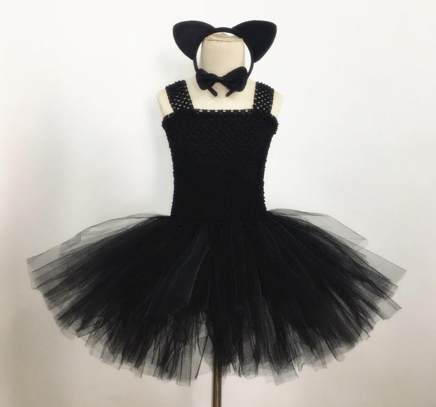 Girls Halloween catwalk costume black cat performance skirt children's cat tutu skirt performance costume black cat cos