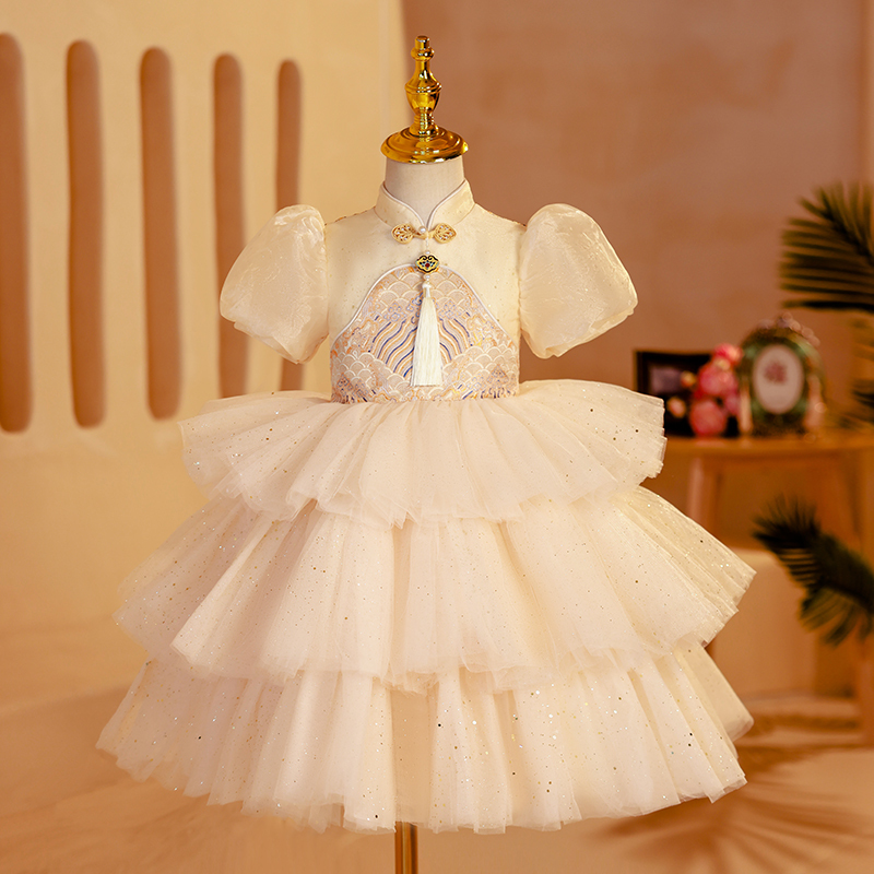 Girls' Dress Classy Accessible Luxury Niche Birthday Chinese Style Cheongsam Princess Dress Kidsren's Host Piano Performance Clothing