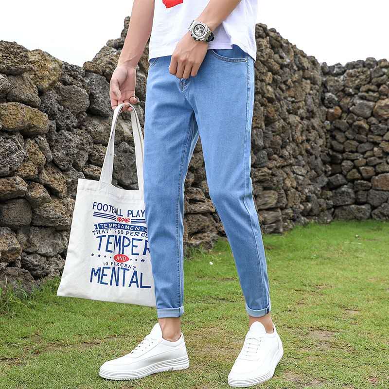 Summer new light color 90% jeans Men's small feet repaired with Korean version Trend Tide Cards 100 Hitch Casual 9 Pants