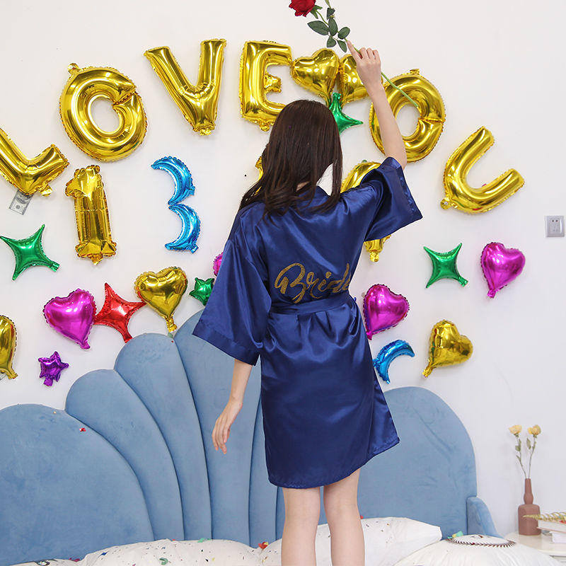 Bride morning robe simulation silk girlfriends party loose large size robe women 2021 new spring and autumn wedding thin