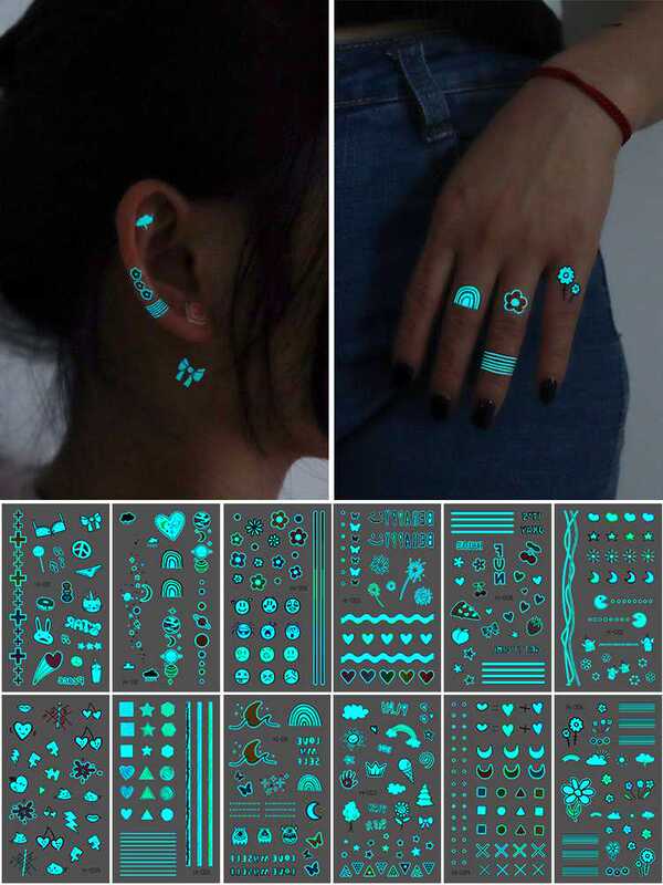 Luminous Fluorescent Tattoo Stickers for Kidsren, Safe and Odorless, for Boys and Girls, Glow on the Face, Washable, Long-Lasting, Waterproof and Cute