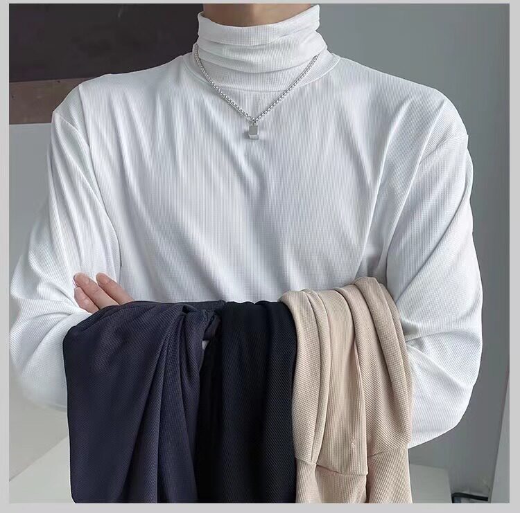 メンズのハイネックアンダーシャツ、フリース、長袖Tシャツ。トレンディで汎用性の高い無地のインナーレイヤートップ。春と秋に適しています。